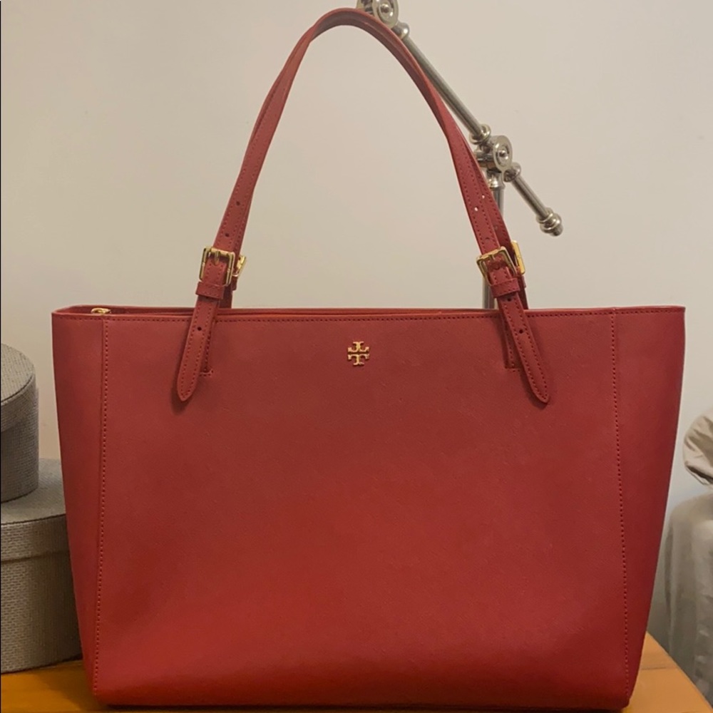 Tory Burch Red Large York Buckle Saffiano Tote Bag